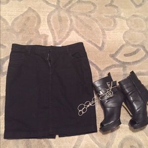 Black, denim pencil skirt